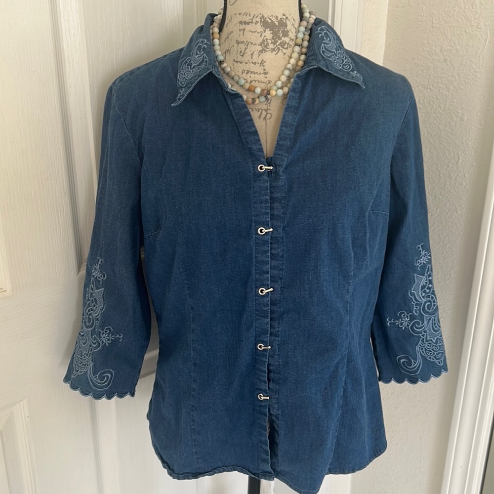 Vintage Authentic Shaver Lake Casuals Blue Embroidered Top Sz L